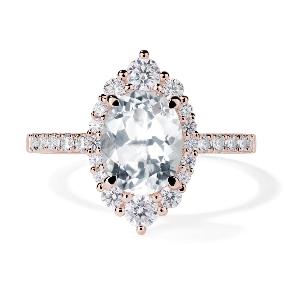 White Topaz Ring Halo Engagement Ring - LUO Jewelry #metal_14k rose gold