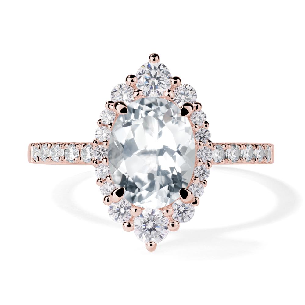 White Topaz Ring Halo Engagement Ring - LUO Jewelry #metal_18k rose gold