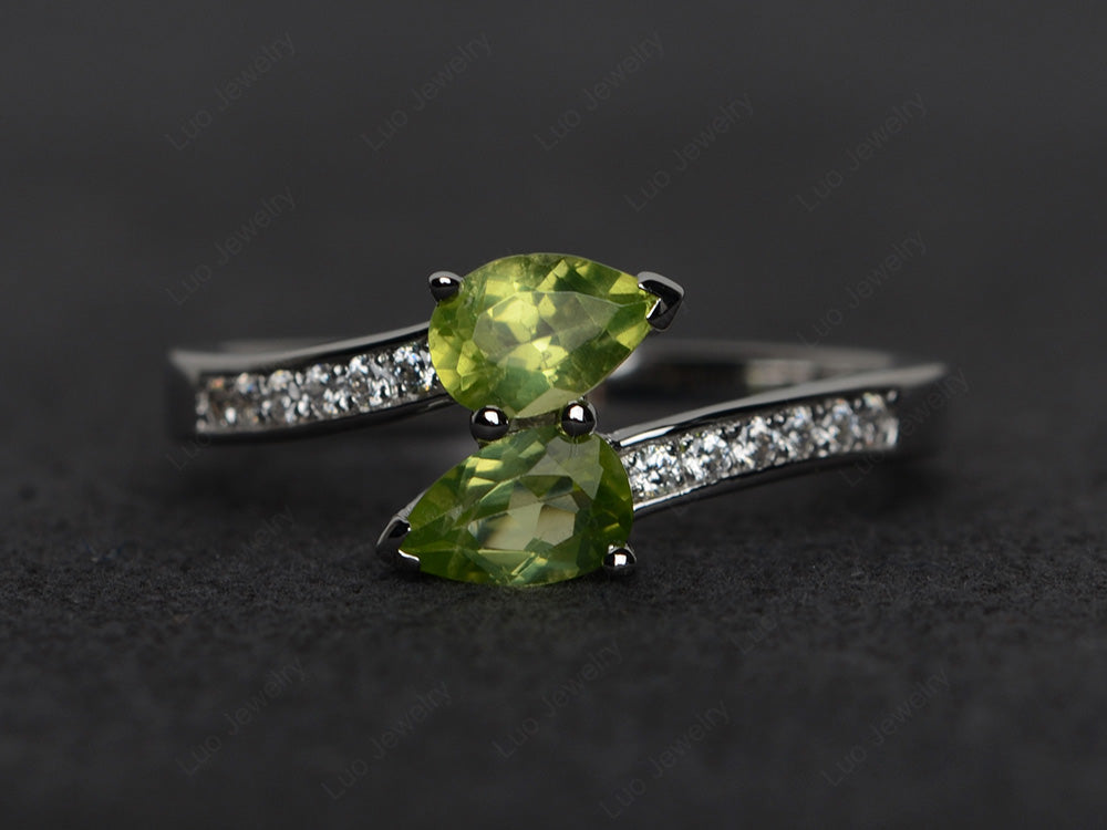 2 Stone Pear Peridot Mothers Ring For Mom - LUO Jewelry