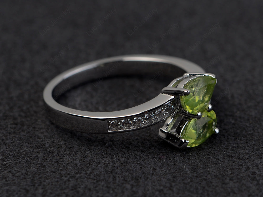 2 Stone Pear Peridot Mothers Ring For Mom - LUO Jewelry