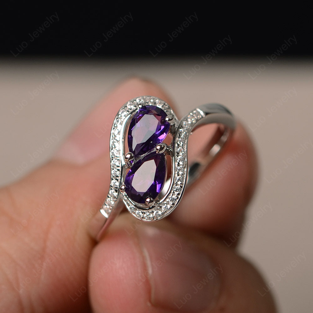 Two Stone Pear Shaped Amethyst Mothers Ring - LUO Jewelry