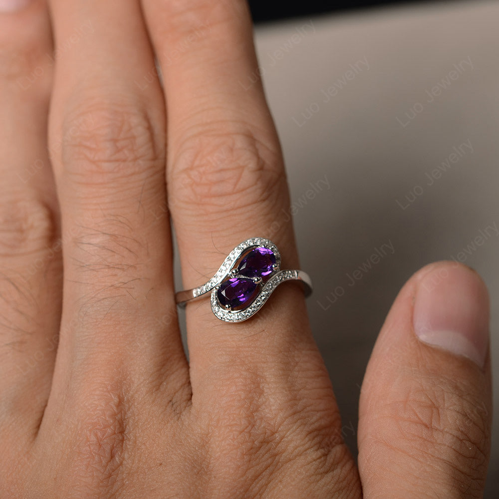 Two Stone Pear Shaped Amethyst Mothers Ring - LUO Jewelry