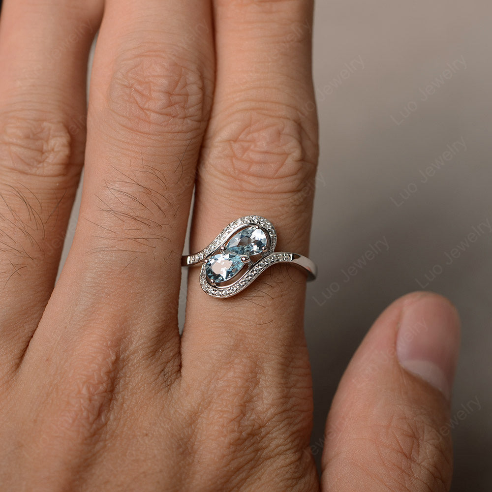 Two Stone Pear Shaped Aquamarine Mothers Ring - LUO Jewelry