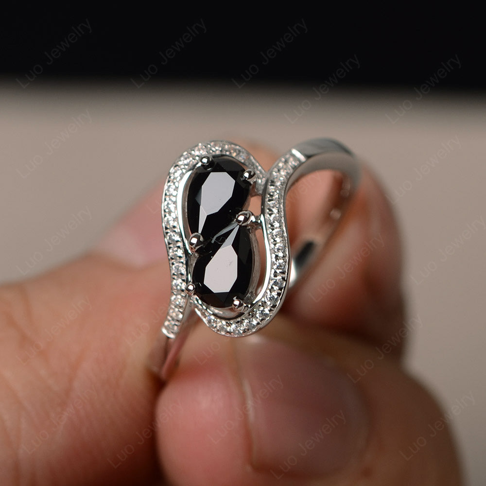 Two Stone Pear Shaped Black Stone Mothers Ring - LUO Jewelry