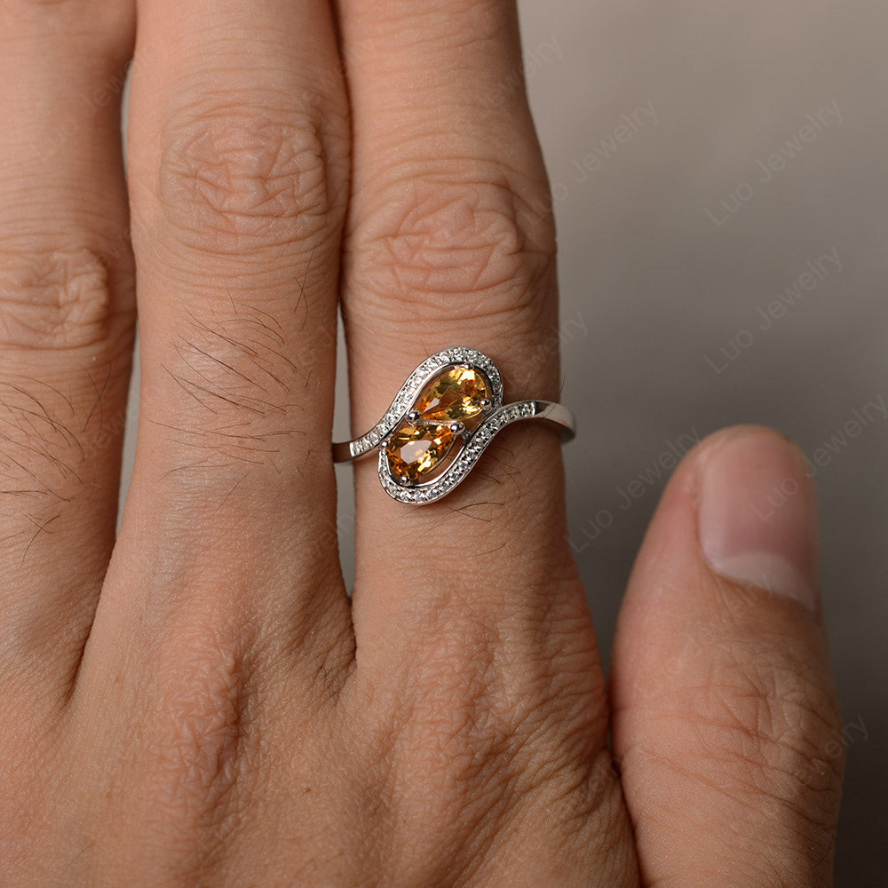 Two Stone Pear Shaped Citrine Mothers Ring - LUO Jewelry
