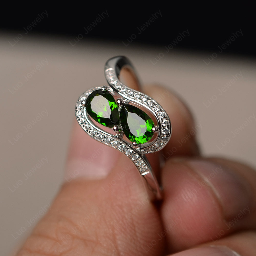 Two Stone Pear Shaped Diopside Mothers Ring - LUO Jewelry