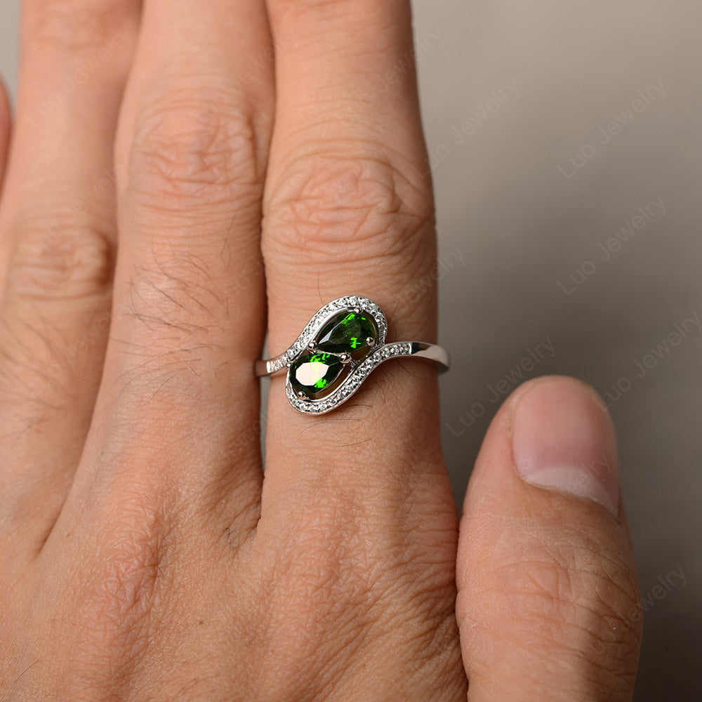 Two Stone Pear Shaped Diopside Mothers Ring - LUO Jewelry