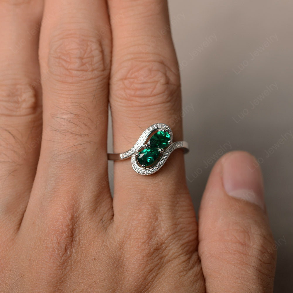 Two Stone Pear Shaped Lab Emerald Mothers Ring - LUO Jewelry