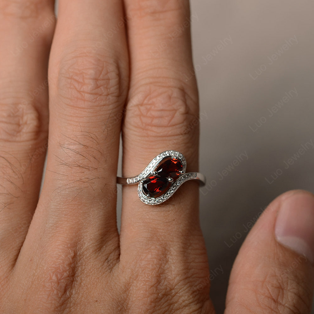 Two Stone Pear Shaped Garnet Mothers Ring - LUO Jewelry