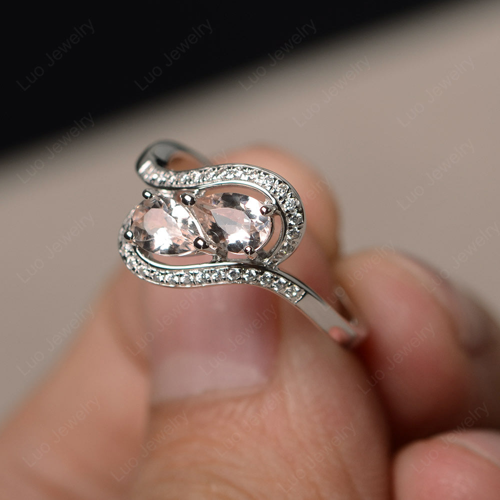 Two Stone Pear Shaped Morganite Mothers Ring - LUO Jewelry