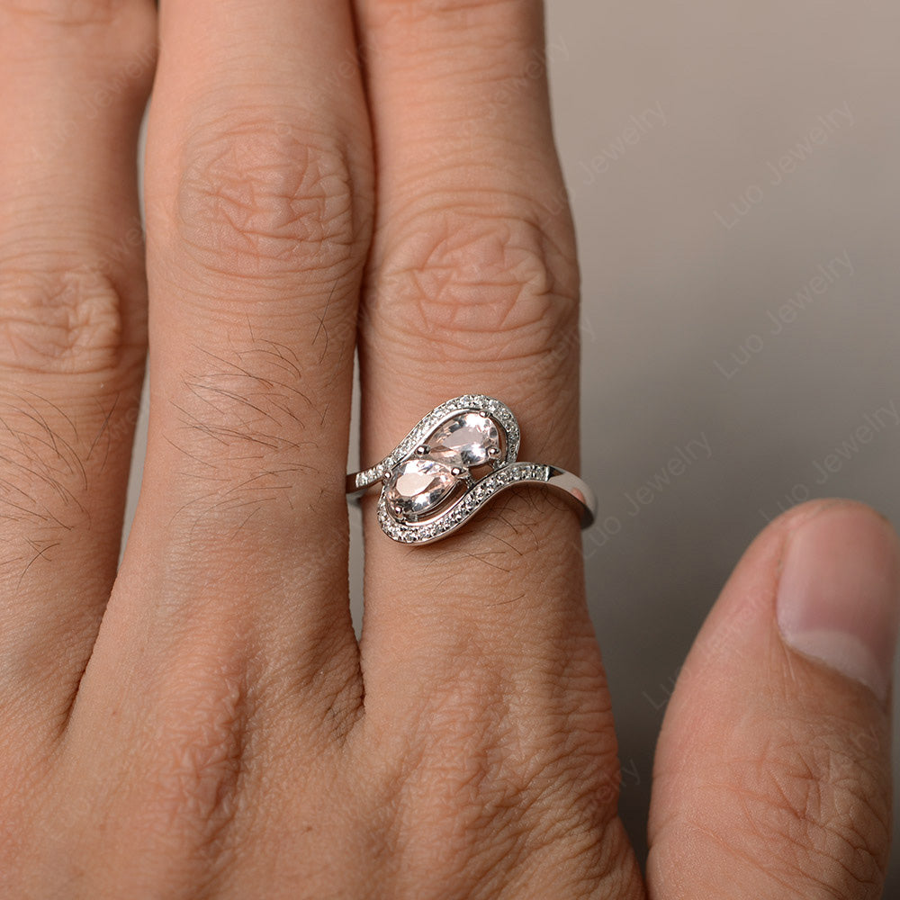Two Stone Pear Shaped Morganite Mothers Ring - LUO Jewelry