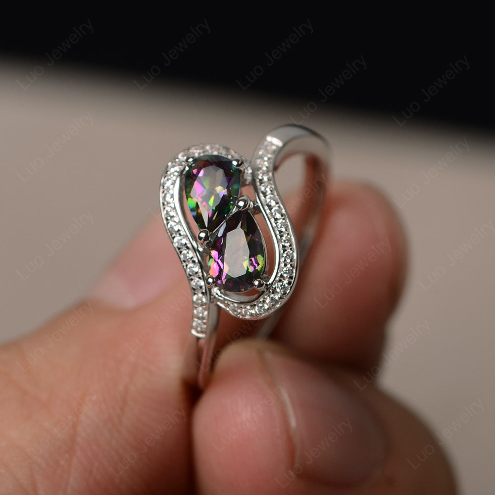 Two Stone Pear Shaped Mystic Topaz Mothers Ring - LUO Jewelry