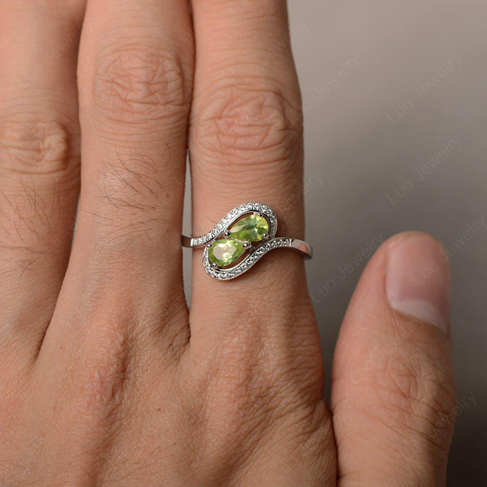 Two Stone Pear Shaped Peridot Mothers Ring - LUO Jewelry