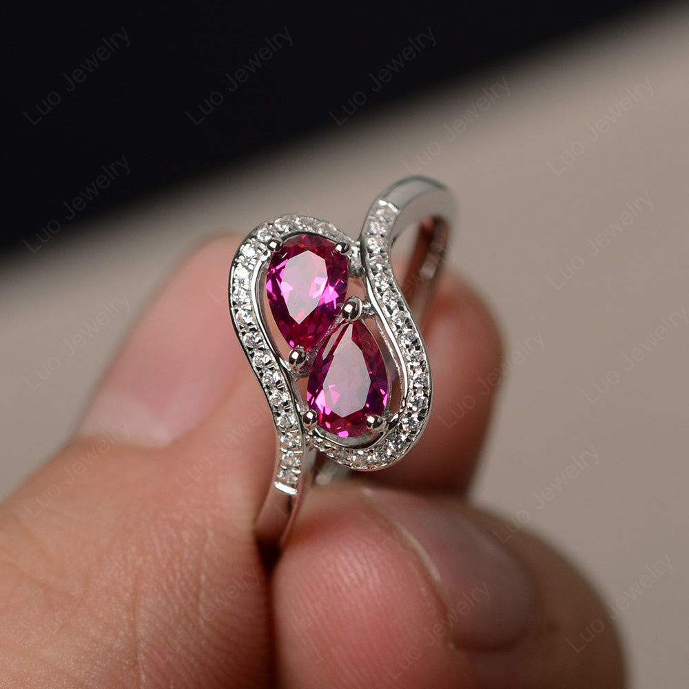 Two Stone Pear Shaped Ruby Mothers Ring - LUO Jewelry