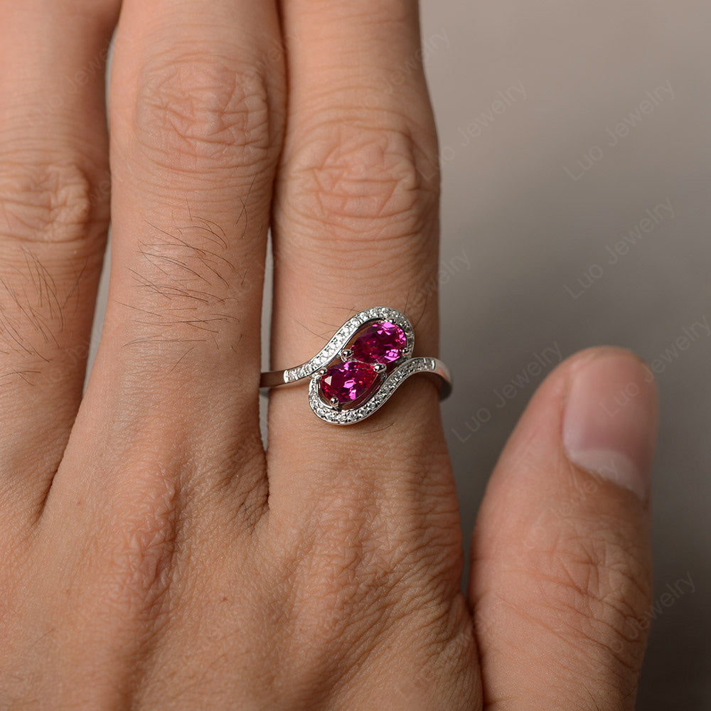 Two Stone Pear Shaped Ruby Mothers Ring - LUO Jewelry