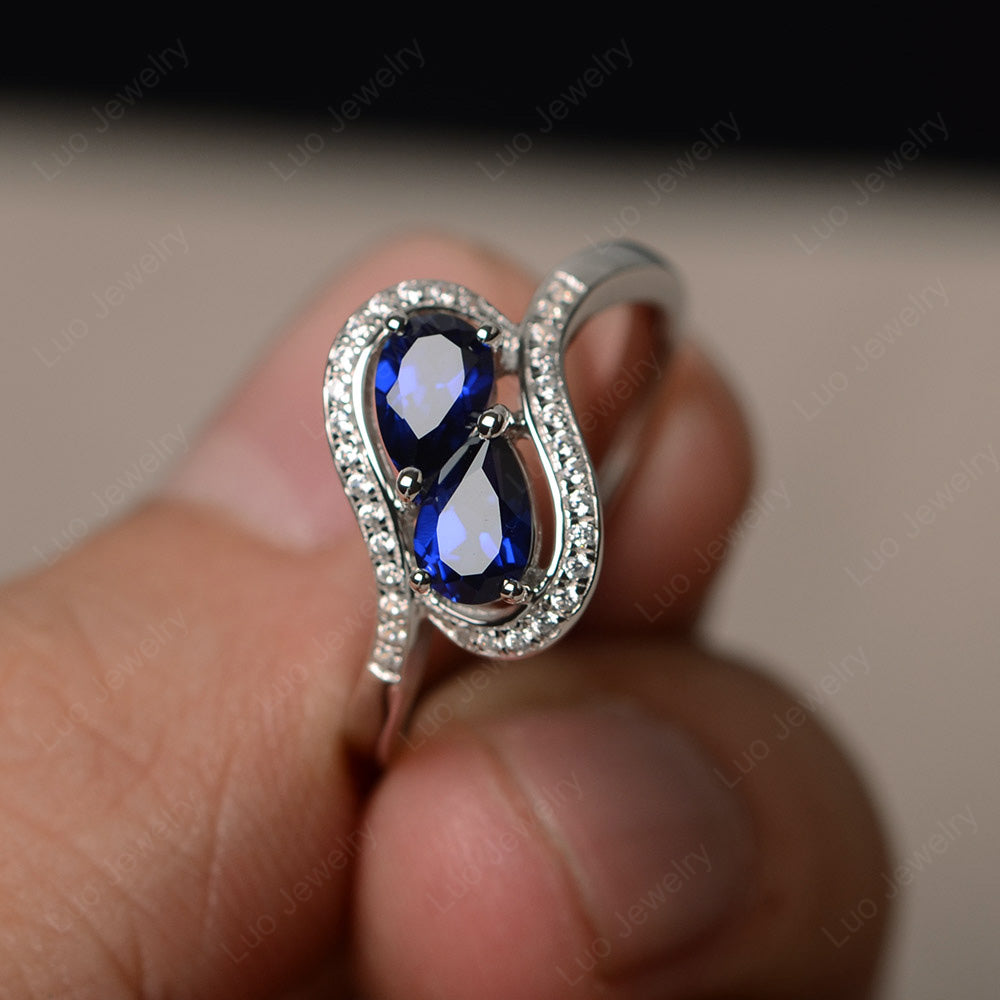 Two Stone Pear Shaped Lab Sapphire Mothers Ring - LUO Jewelry