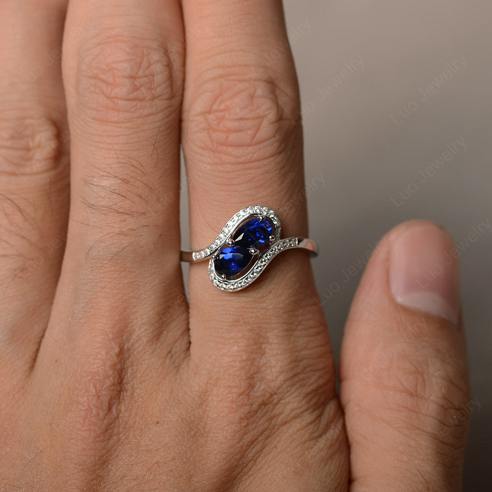 Two Stone Pear Shaped Lab Sapphire Mothers Ring - LUO Jewelry