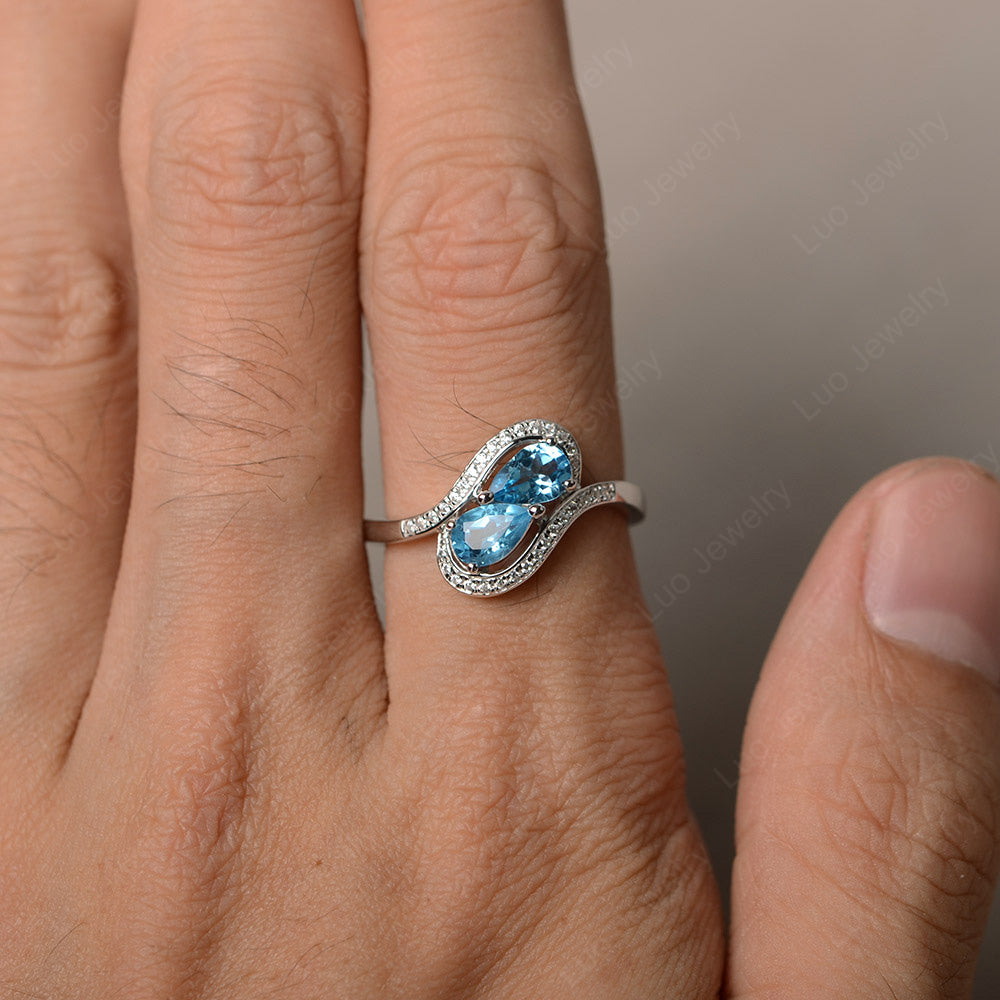 Two Stone Pear Shaped Swiss Blue Topaz Mothers Ring - LUO Jewelry