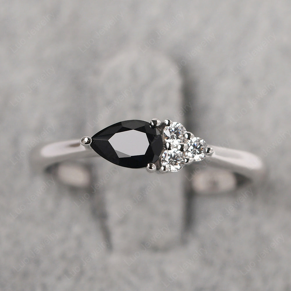 Pear Shaped Black Stone Ring For Baby Girl - LUO Jewelry