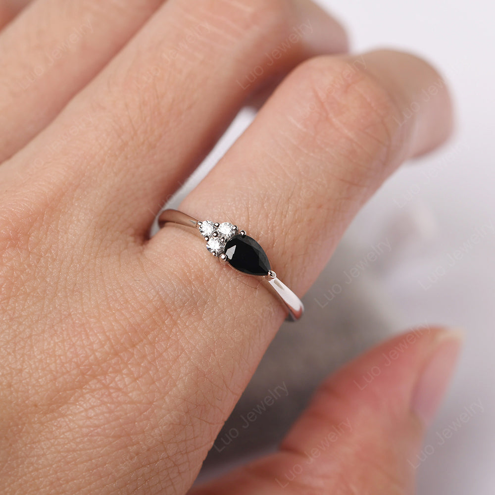 Pear Shaped Black Stone Ring For Baby Girl - LUO Jewelry