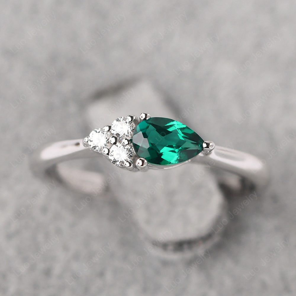 Pear Shaped Lab Emerald Ring For Baby Girl - LUO Jewelry