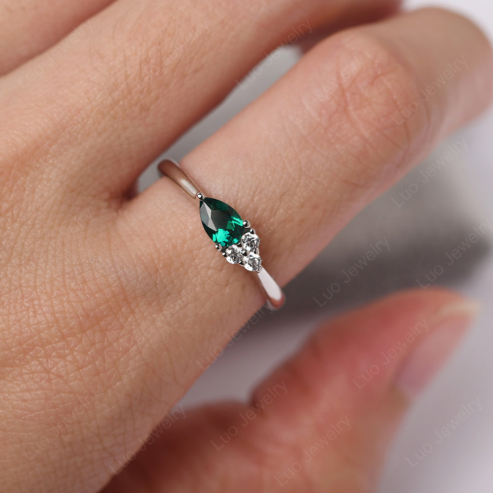 Pear Shaped Lab Emerald Ring For Baby Girl - LUO Jewelry