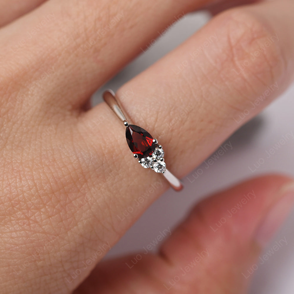 Pear Shaped Garnet Ring For Baby Girl - LUO Jewelry