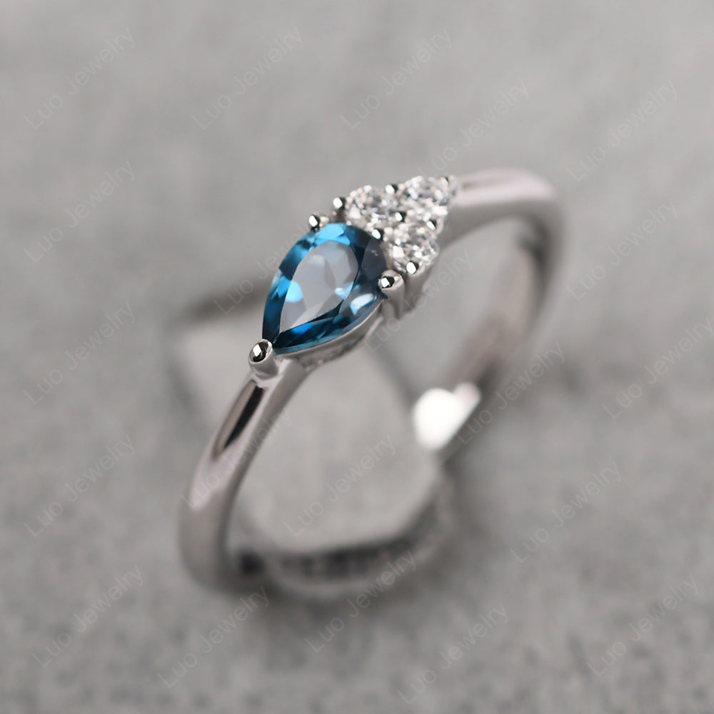 Pear Shaped London Blue Topaz Ring For Baby Girl - LUO Jewelry