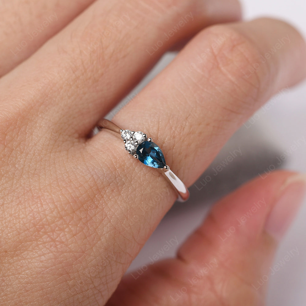 Pear Shaped London Blue Topaz Ring For Baby Girl - LUO Jewelry
