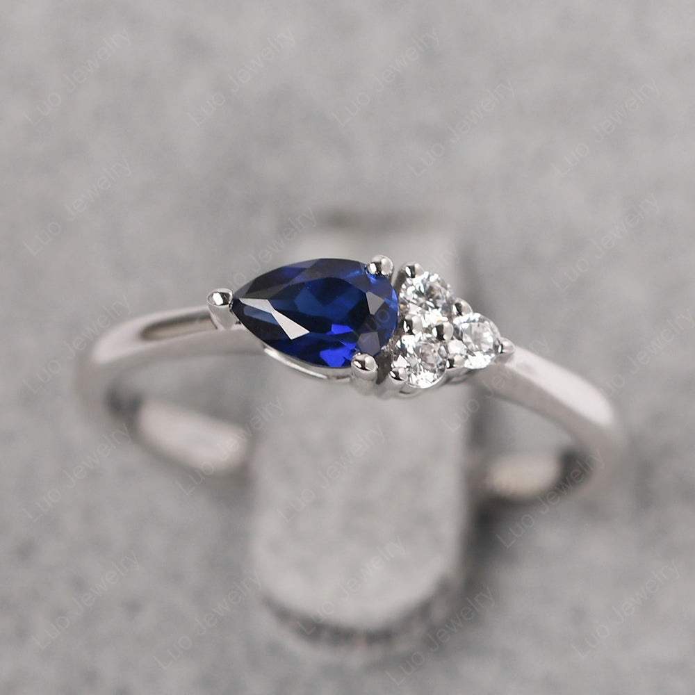 Pear Shaped Lab Sapphire Ring For Baby Girl - LUO Jewelry
