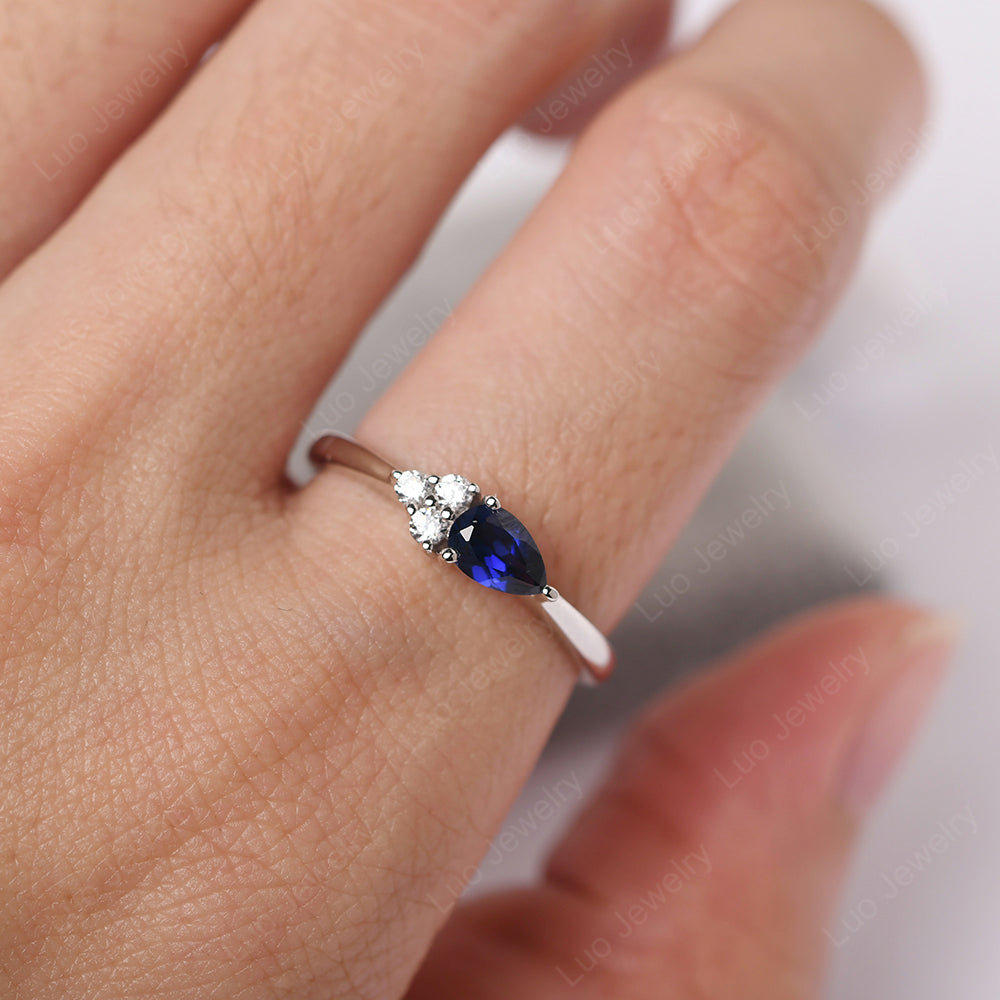 Pear Shaped Lab Sapphire Ring For Baby Girl - LUO Jewelry