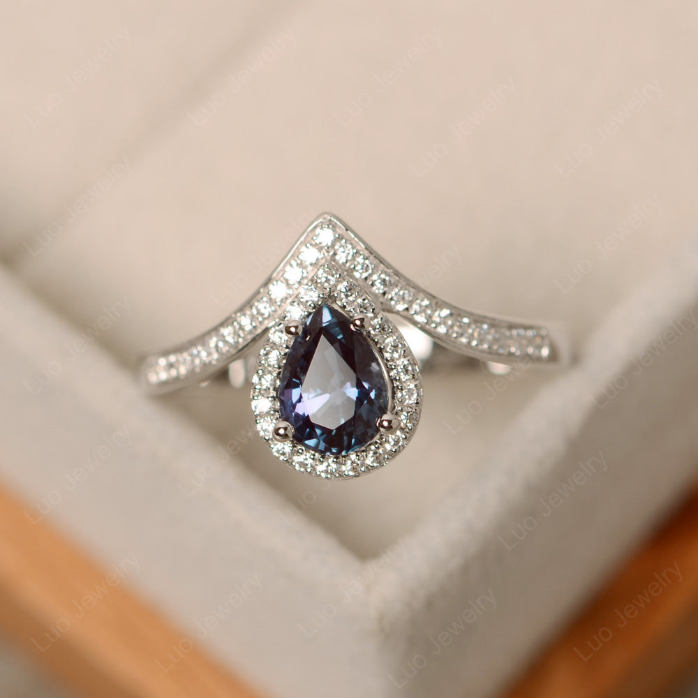 Teardrop Shaped Alexandrite Halo Engagement Ring - LUO Jewelry