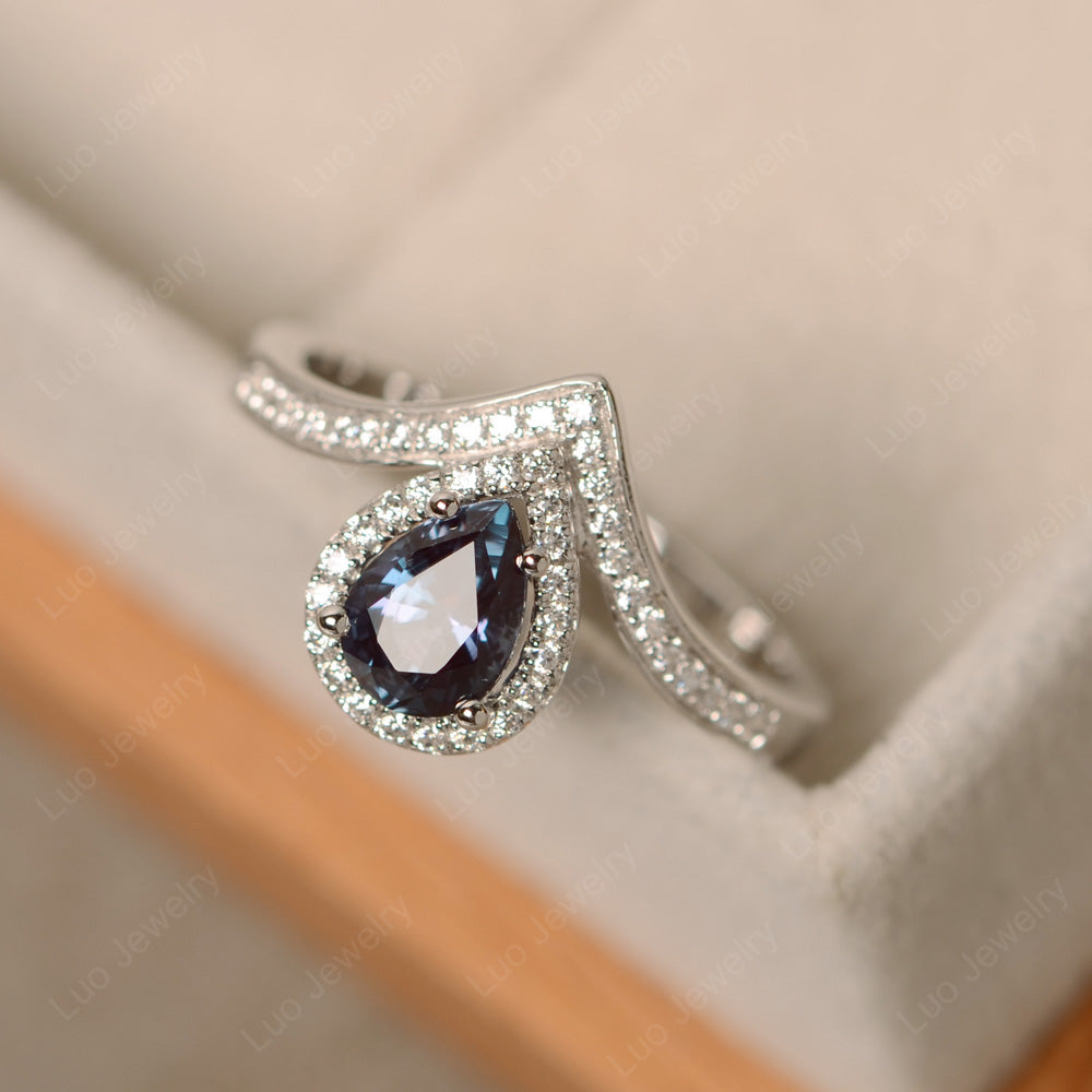 Teardrop Shaped Alexandrite Halo Engagement Ring - LUO Jewelry