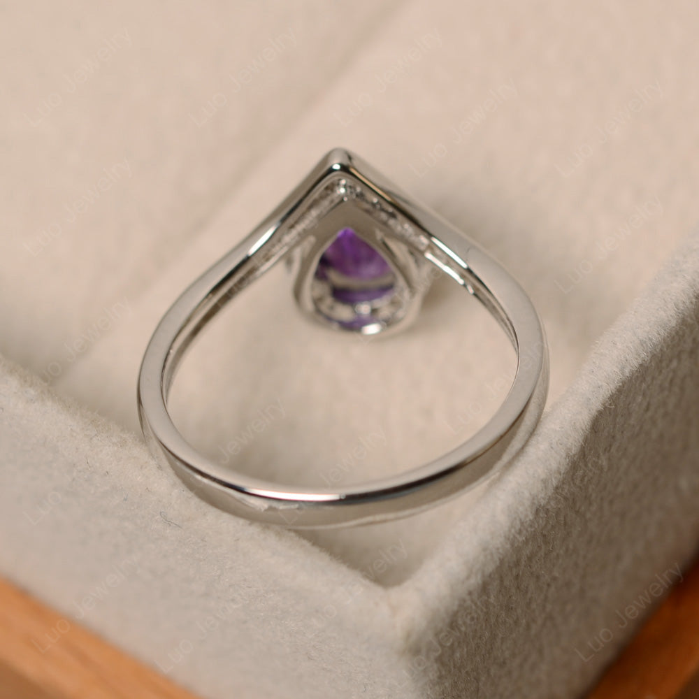 Teardrop Shaped Amethyst Halo Engagement Ring - LUO Jewelry