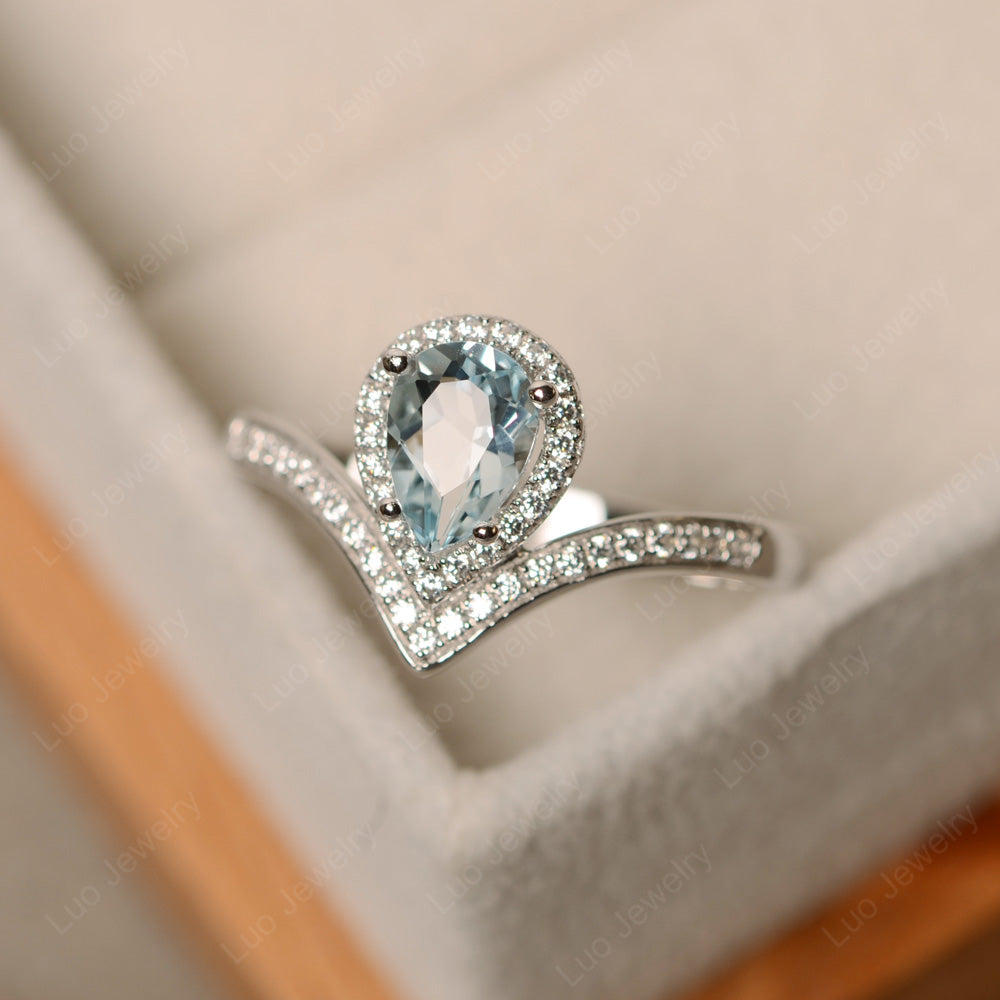 Teardrop Shaped Aquamarine Halo Engagement Ring - LUO Jewelry