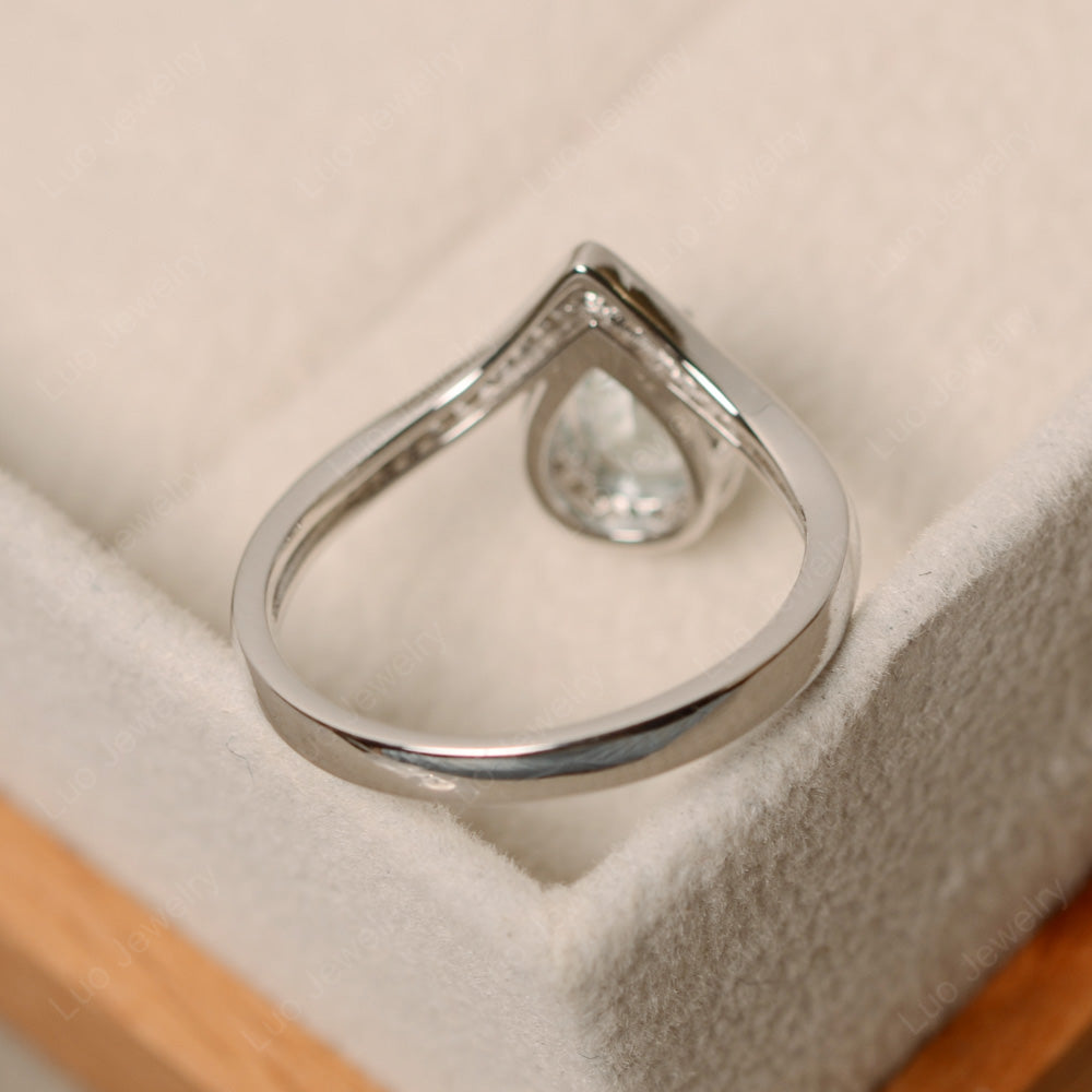 Teardrop Shaped Aquamarine Halo Engagement Ring - LUO Jewelry