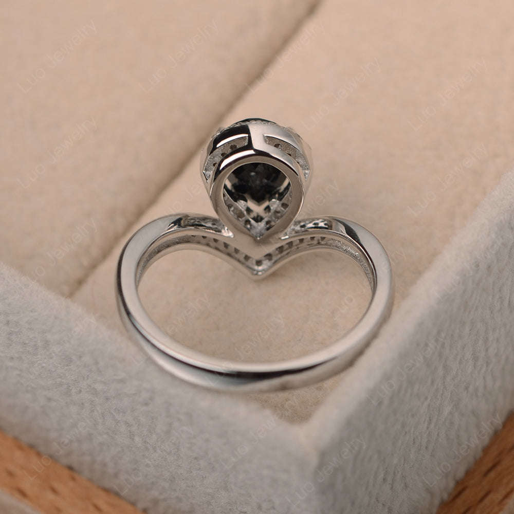 Teardrop Shaped Black Spinel Halo Engagement Ring - LUO Jewelry