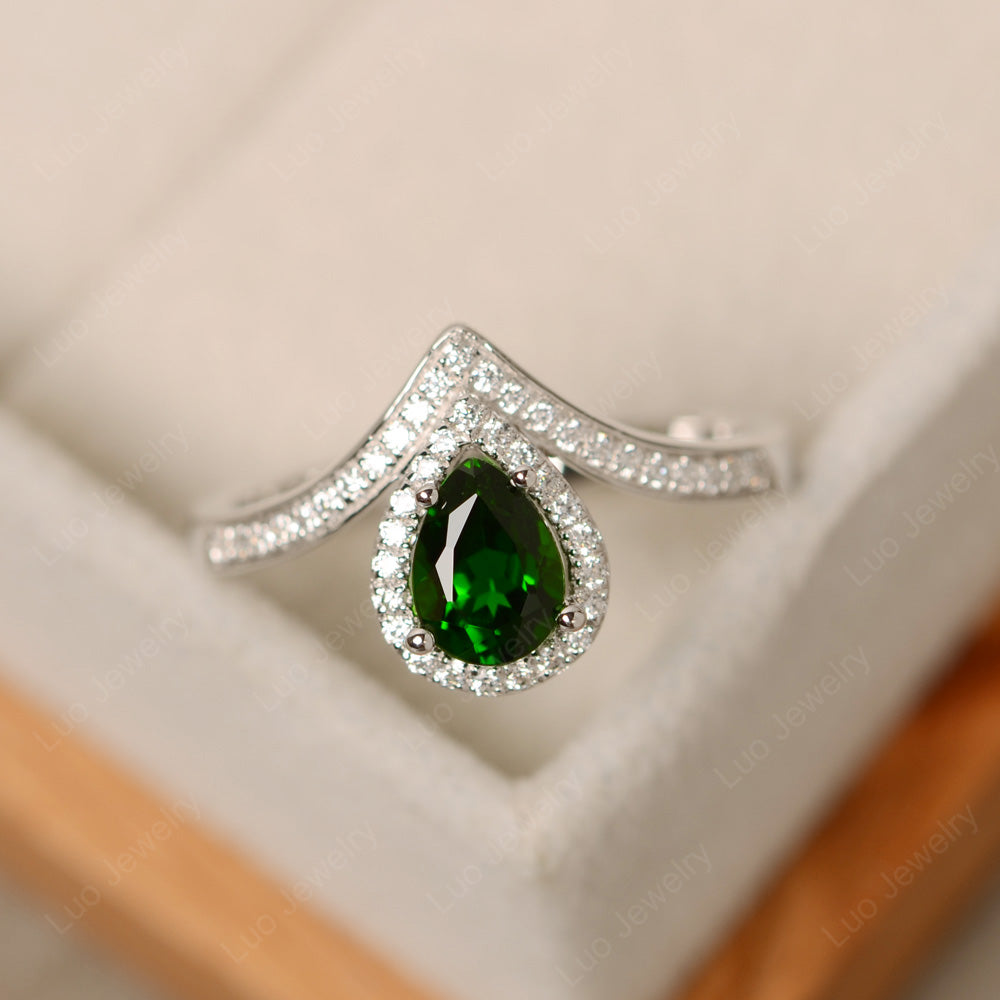 Teardrop Shaped Diopside Halo Engagement Ring - LUO Jewelry