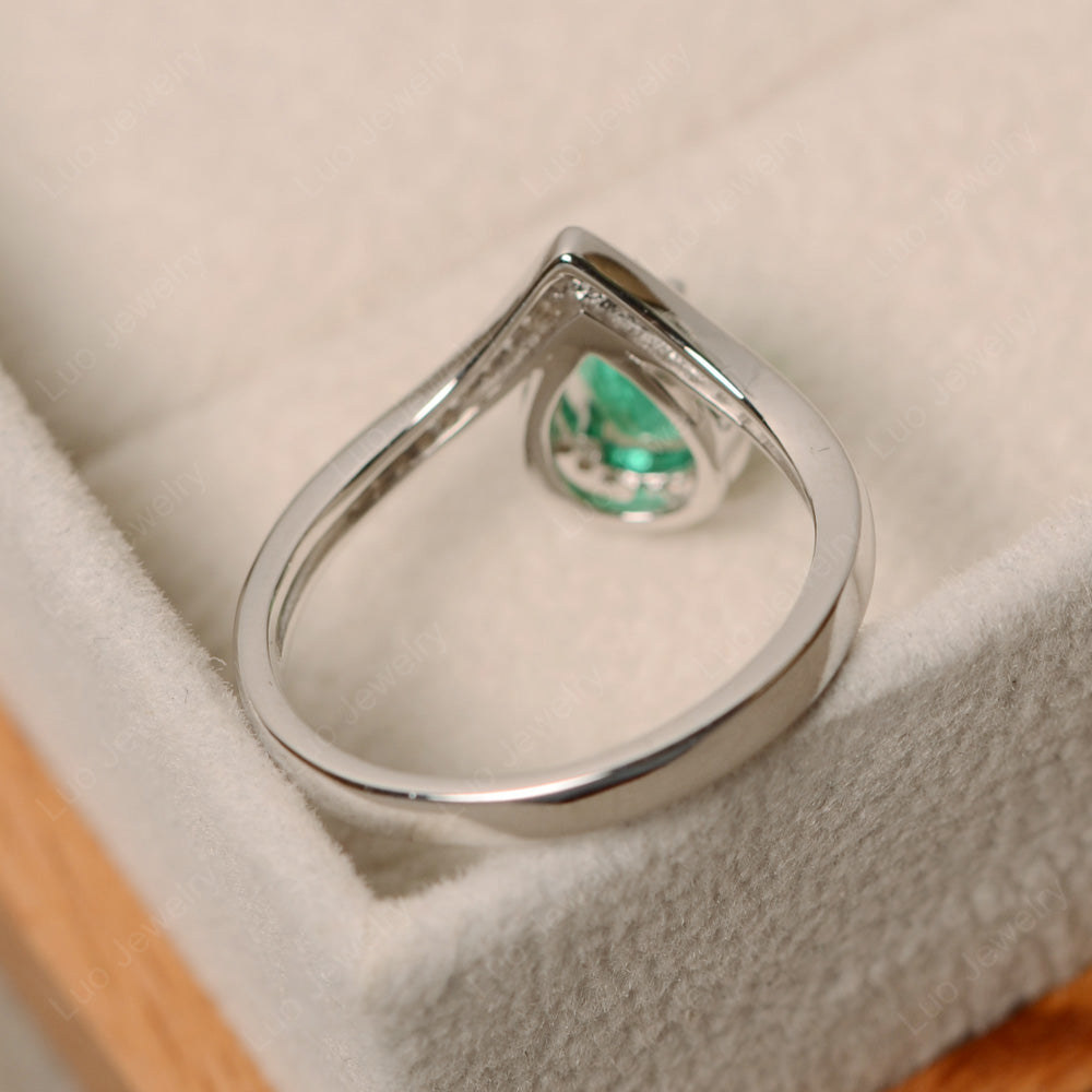 Teardrop Shaped Lab Emerald Halo Engagement Ring - LUO Jewelry