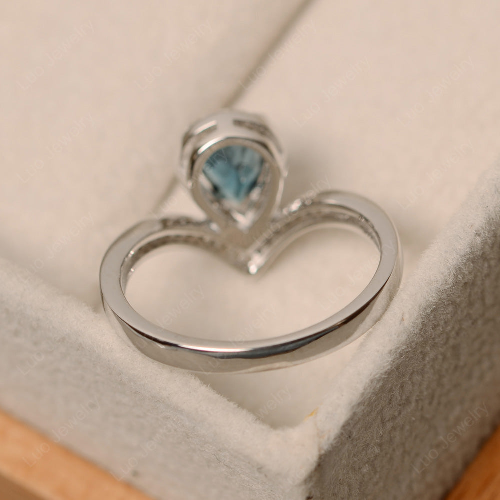 Teardrop Shaped London Blue Topaz Halo Engagement Ring - LUO Jewelry