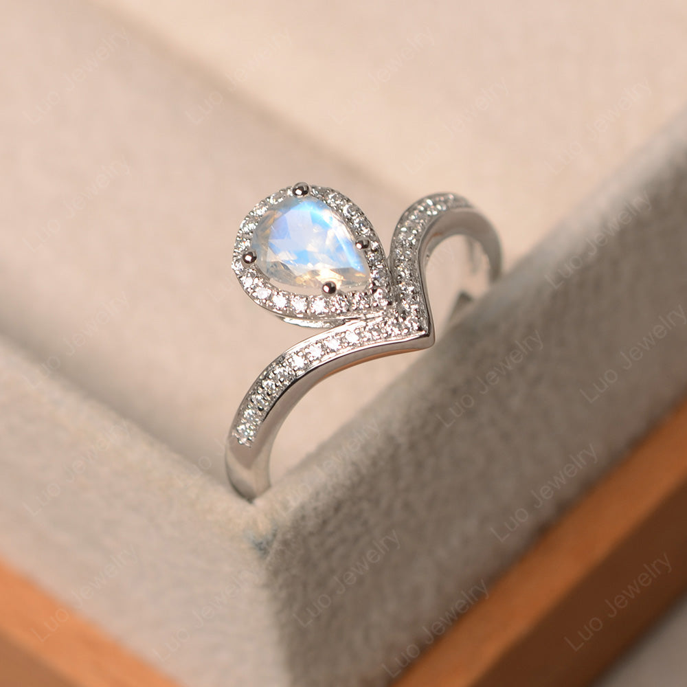 Teardrop Shaped Moonstone Halo Engagement Ring - LUO Jewelry
