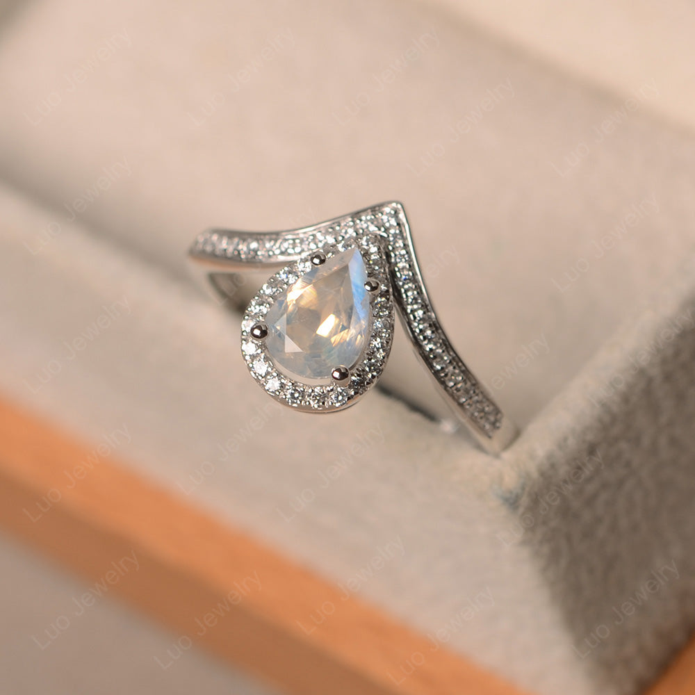 Teardrop Shaped Moonstone Halo Engagement Ring - LUO Jewelry