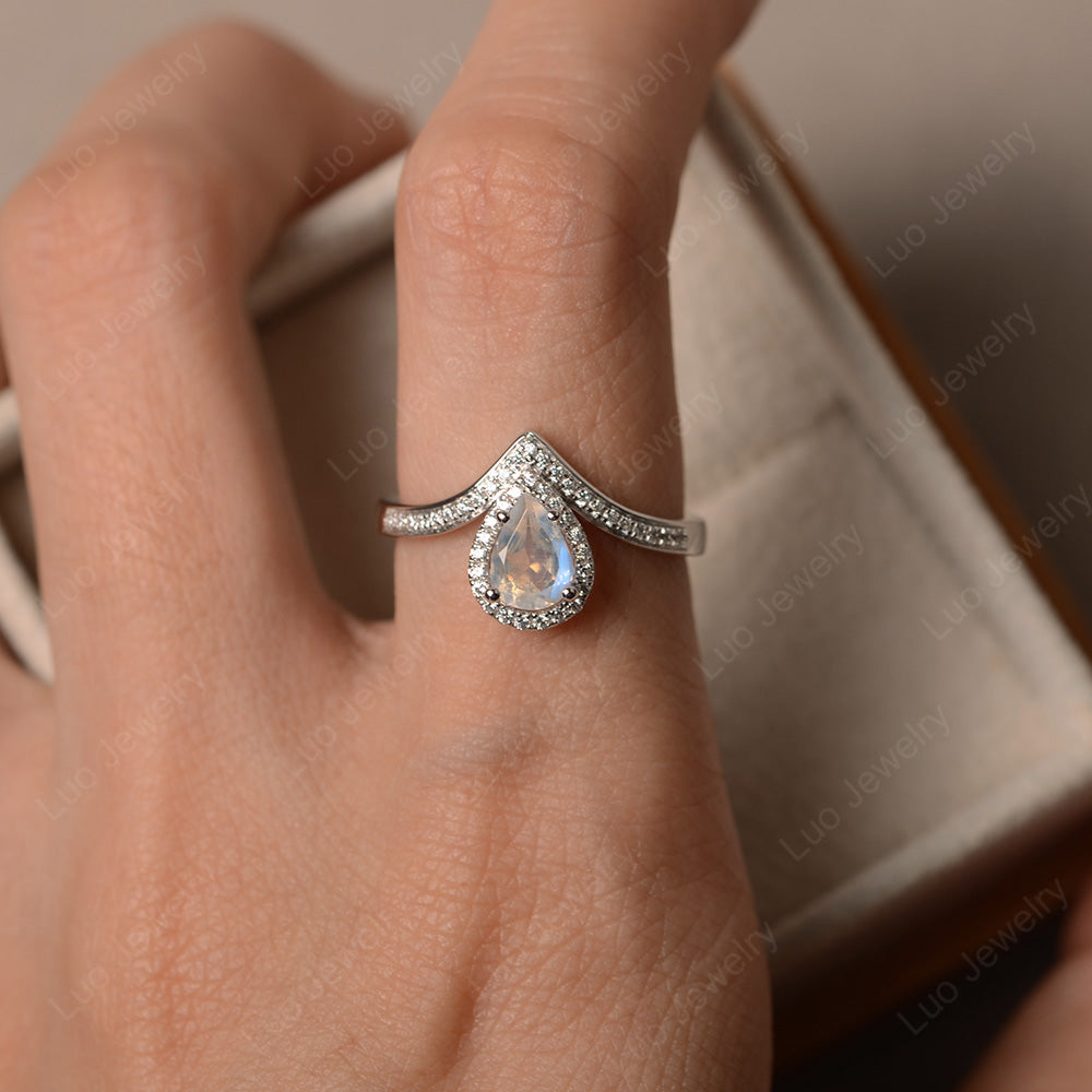 Teardrop Shaped Moonstone Halo Engagement Ring - LUO Jewelry