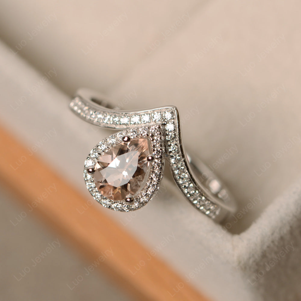 Teardrop Shaped Morganite Halo Engagement Ring - LUO Jewelry