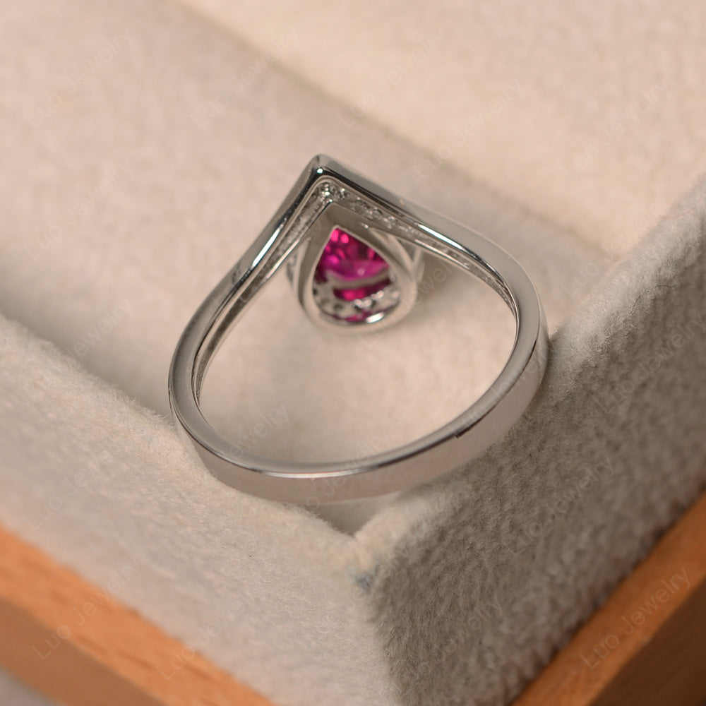 Teardrop Shaped Ruby Halo Engagement Ring - LUO Jewelry