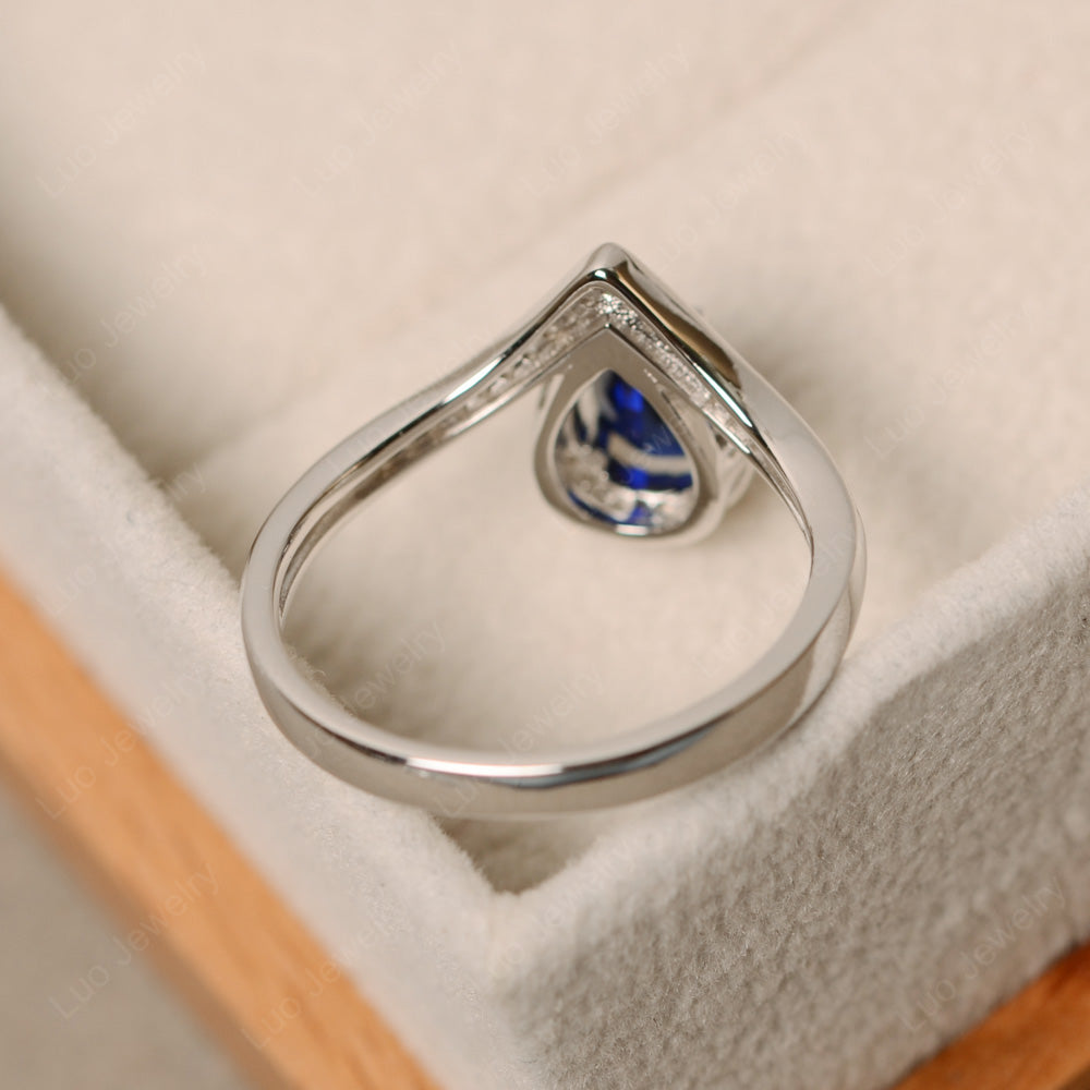 Teardrop Shaped Lab Sapphire Halo Engagement Ring - LUO Jewelry