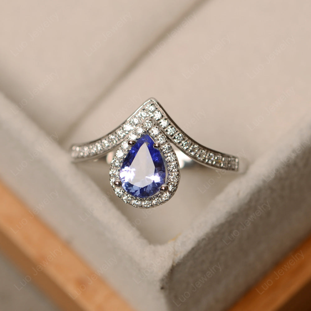 Teardrop Shaped Tanzanite Halo Engagement Ring - LUO Jewelry