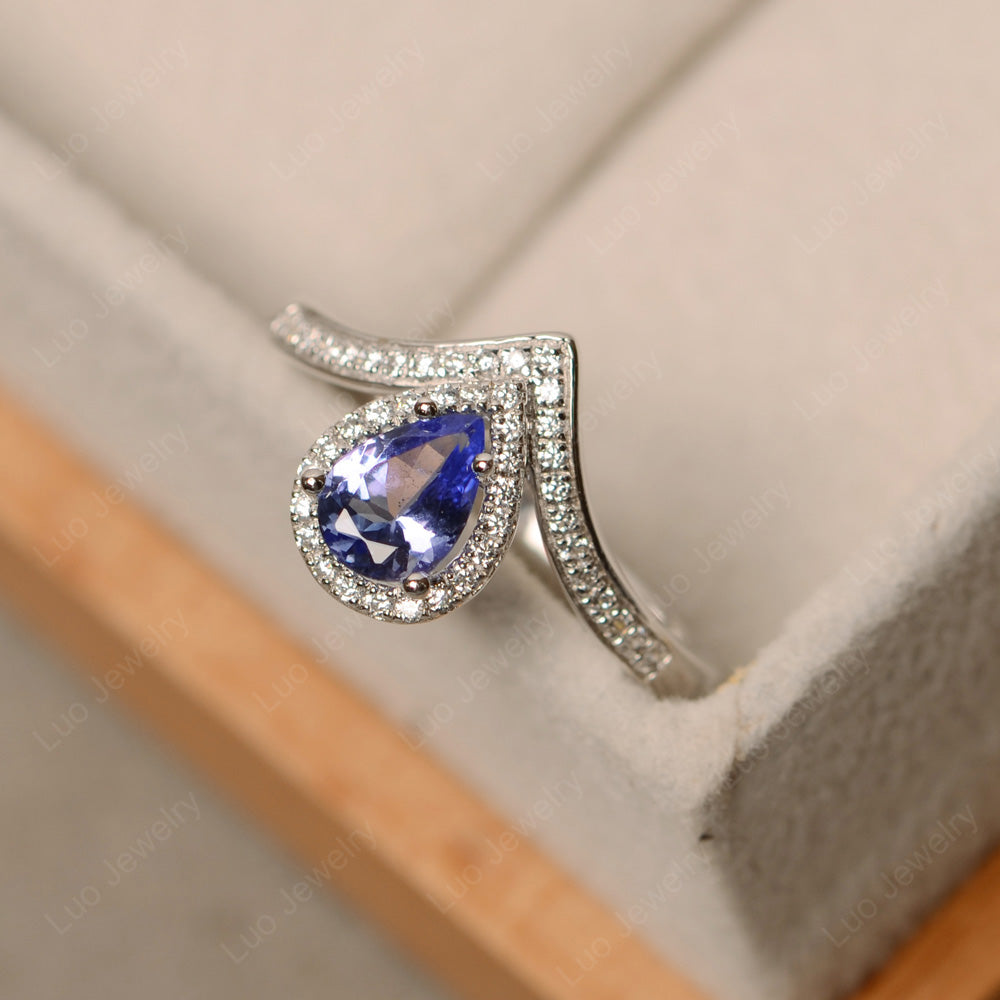 Teardrop Shaped Tanzanite Halo Engagement Ring - LUO Jewelry