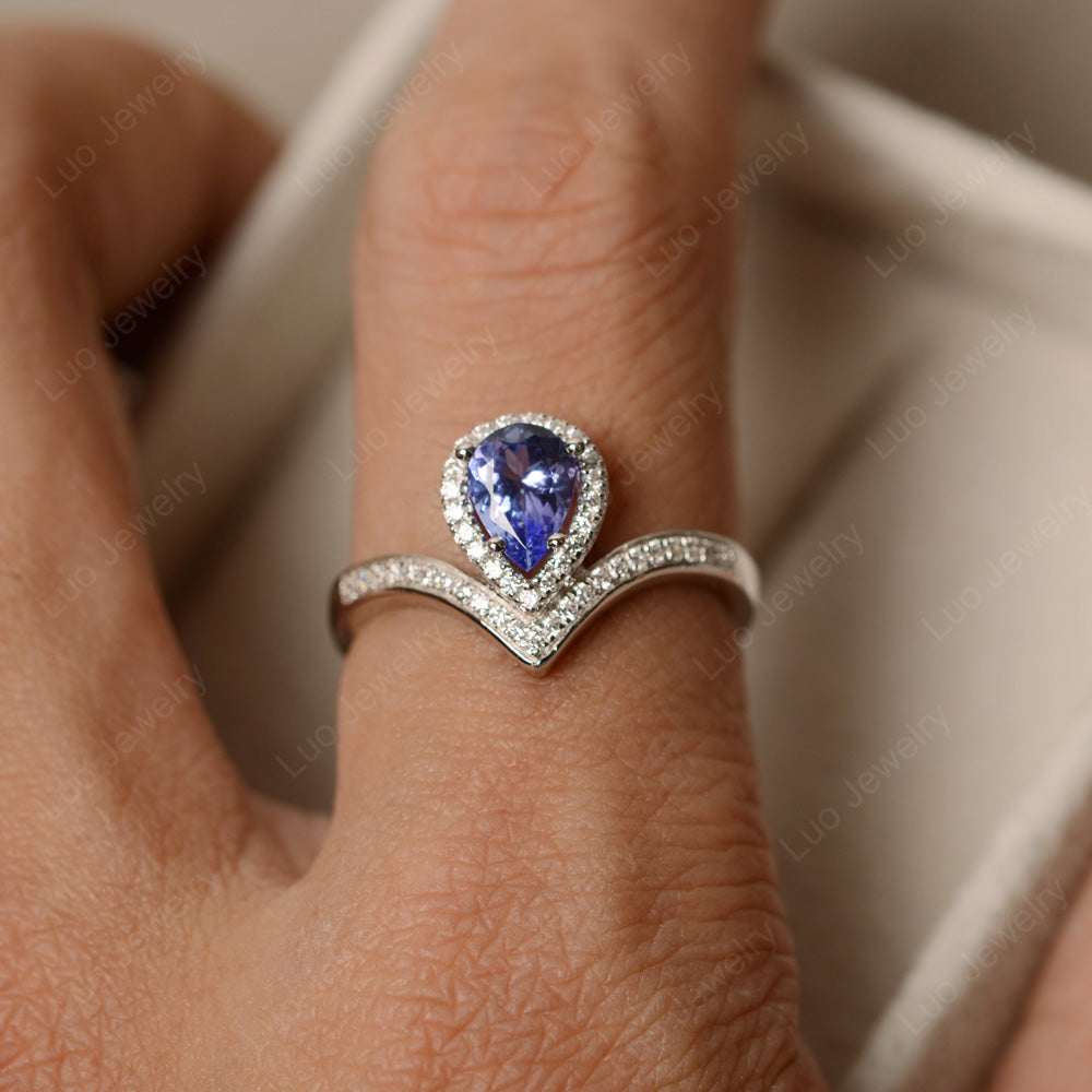 Teardrop Shaped Tanzanite Halo Engagement Ring - LUO Jewelry