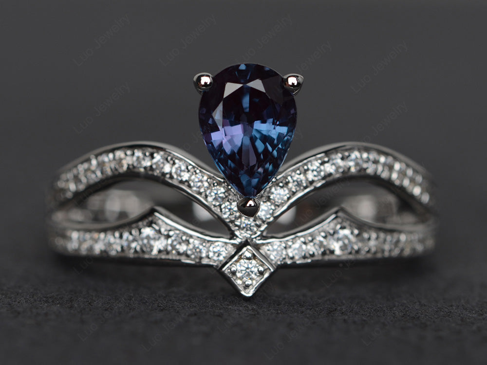 Alexandrite Vintage Pear Shaped Engagement Ring - LUO Jewelry